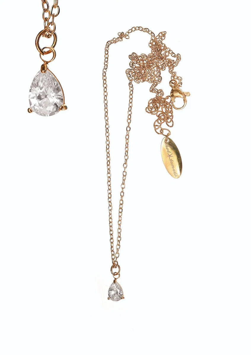 Hot Tomato Gold Lone Teardrop Crystal Necklace