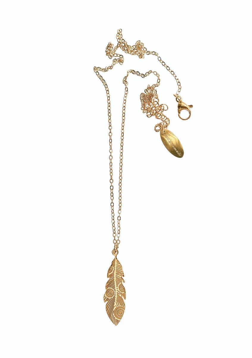 Hot Tomato Gold Lone Feather Necklace