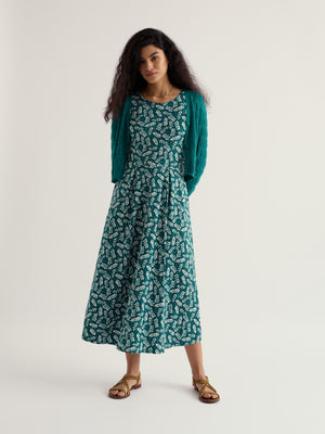 Seasalt Indigo Leaf Dark Wreckage Short Sleeved Veronica Midi Dress
