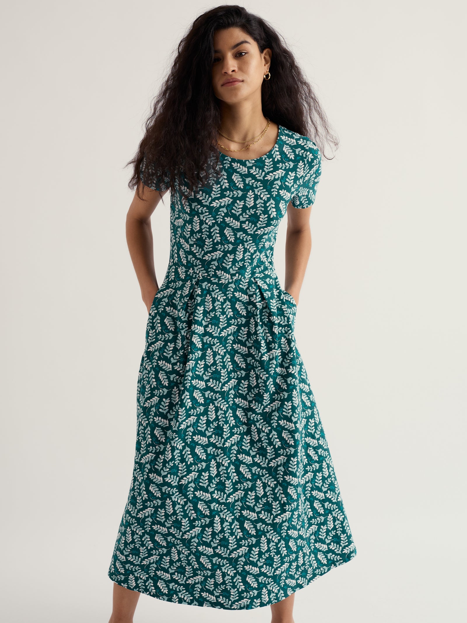 Seasalt Indigo Leaf Dark Wreckage Short Sleeved Veronica Midi Dress