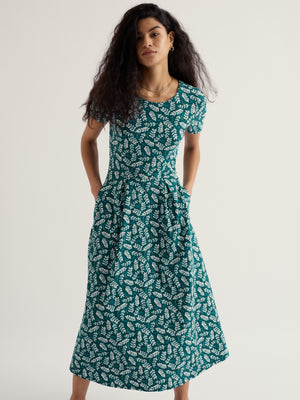 Seasalt Indigo Leaf Dark Wreckage Short Sleeved Veronica Midi Dress