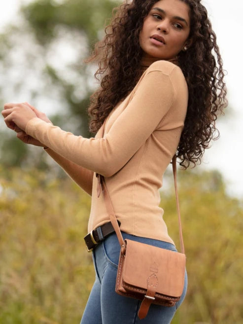 Berber Leather Tan Small Square Saddle Bag