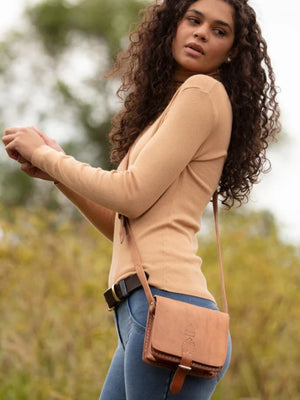 Berber Leather Tan Small Square Saddle Bag