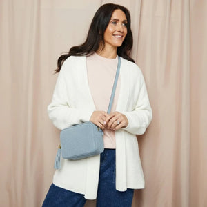Elie Beaumont Crossbody Powder Blue Suede Handbag