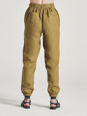 Thought Caper Green Hadley Hemp Belted Cargo Trousers