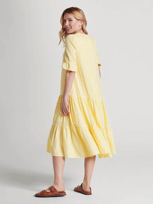 Thought Yellow Nola Hemp Yarn Dye Check Trapeze Dress