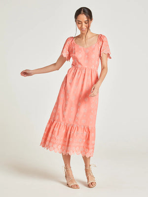 Thought Coral Orange Andrina Organic Cotton Broderie Dress