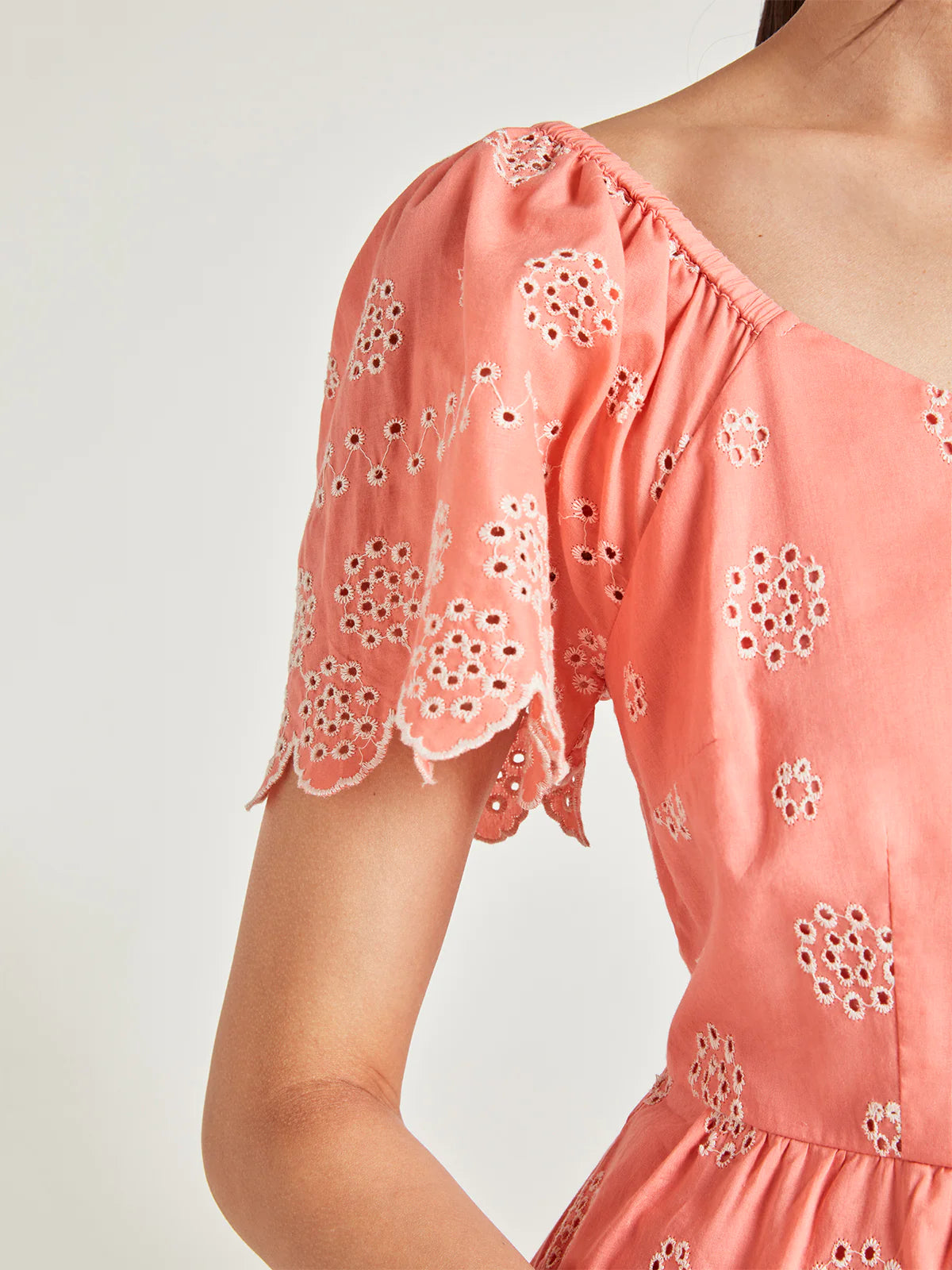 Thought Coral Orange Andrina Organic Cotton Broderie Dress