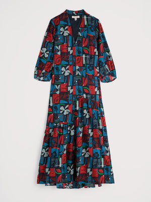 Seasalt Flora Collage Maritime Windblown Tiered V-Neck Dress