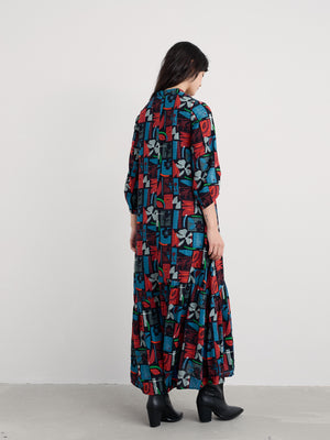 Seasalt Flora Collage Maritime Windblown Tiered V-Neck Dress