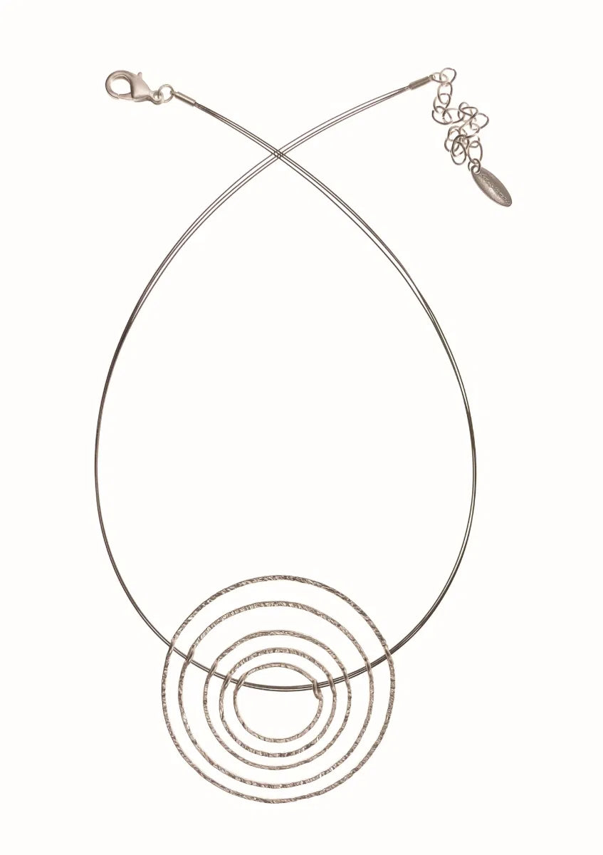 Hot Tomato Matte Silver & Steel Ripple Necklace