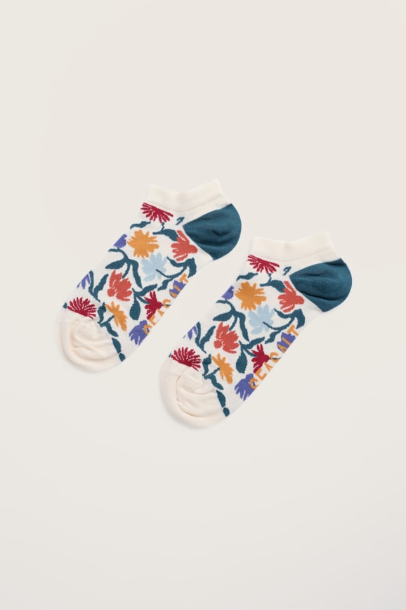 Seasalt Inked Flowers Multi Women's Bamboo Arty Trainer Socks