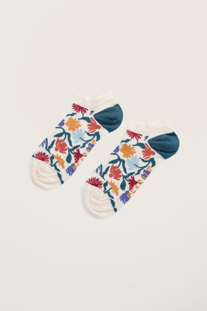 Seasalt Inked Flowers Multi Women's Bamboo Arty Trainer Socks