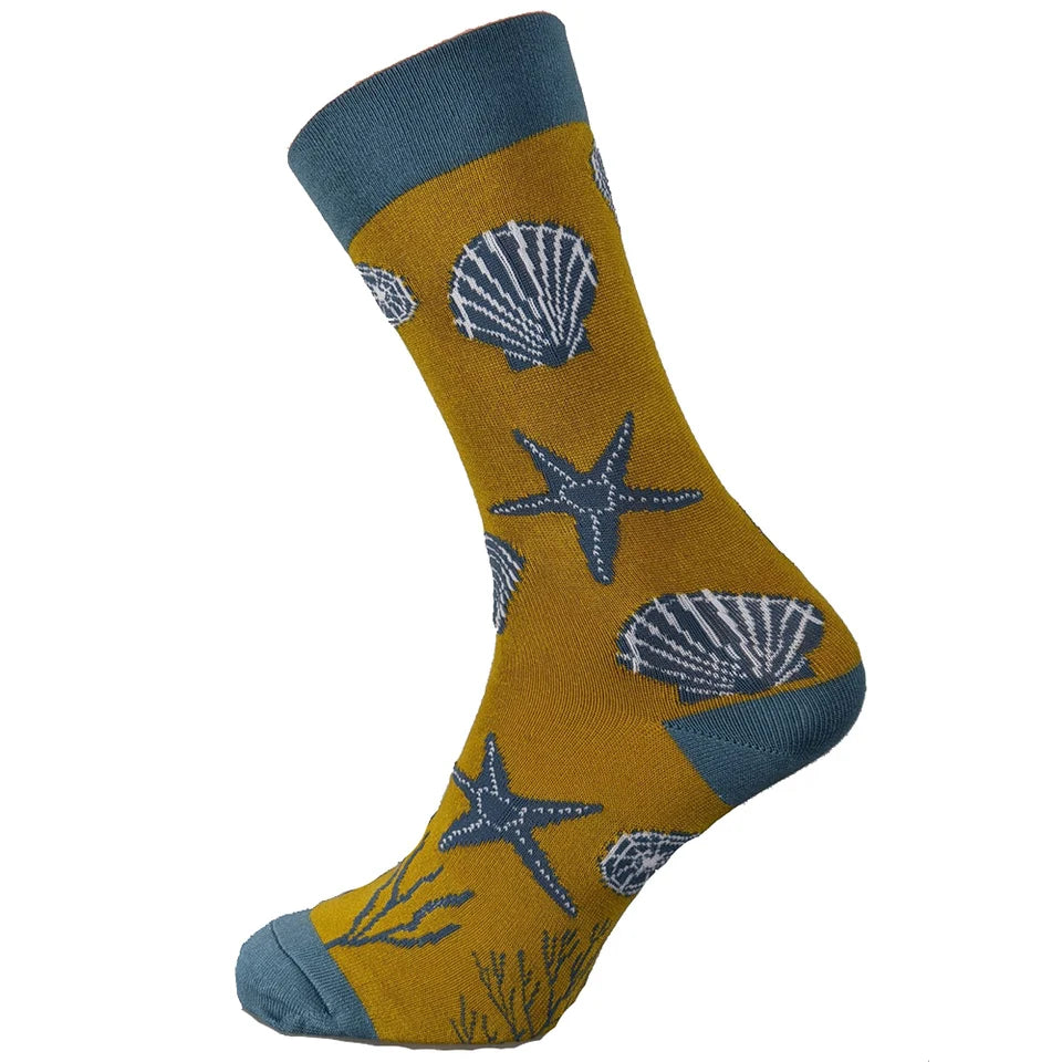 Gemjar Mustard Sea Shell Bamboo Socks