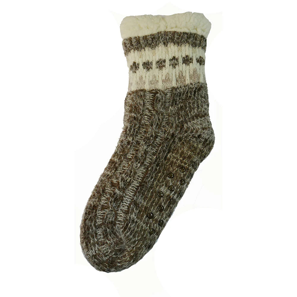 Joya Brown Fuzzy Patterned Slipper Socks