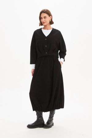 Tirelli Black Pleat Hem Crop Cardigan