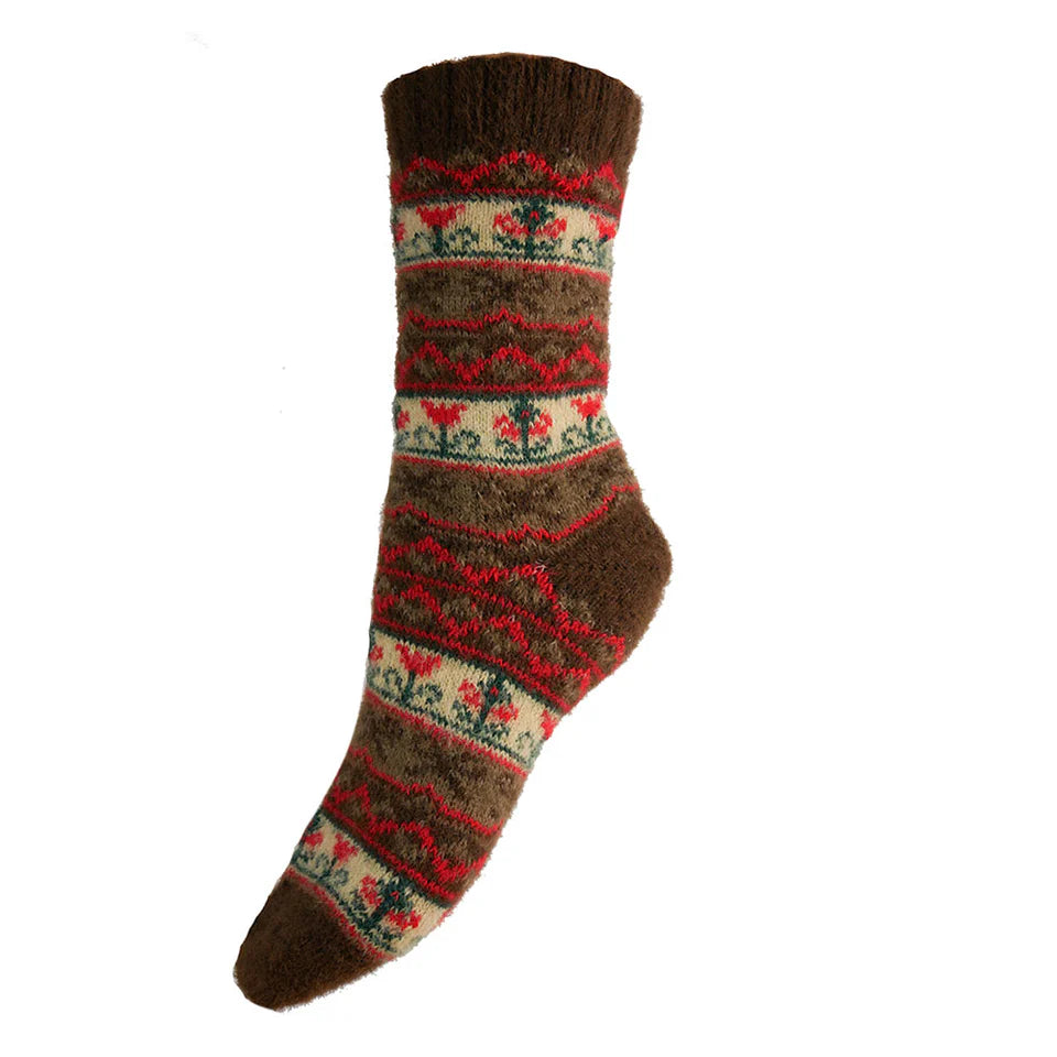 Gemjar Brown and Red Bow Patterned Wool Blend Socks
