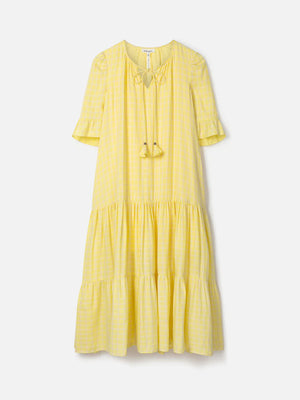 Thought Yellow Nola Hemp Yarn Dye Check Trapeze Dress
